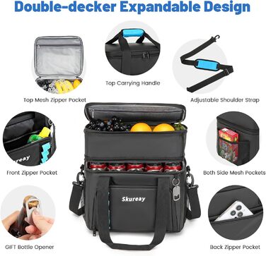Велика розширювана сумка-холодильник з м'якого матеріалу, двоярусна ланч-сумка для жінок та чоловіків, вміщує 40 банок, вологостійка та портативна – ідеально для пляжу, кемпінгу, подорожей. Чорний колір
