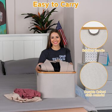 Efluky Foldable Laundry Basket 50L, Bamboo Fabric Foldable Storage Basket, Collapsible Storage Basket, Laundry Baskets for Bedroom Bathroom (Light Grey)