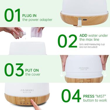 Дифузор аромату ASAKUKI 500 мл, ультразвуковий аромадифузор для ефірних олій, зволожувач повітря з пультом керування, автовимкнення без води, 7 кольорів LED-підсвічування (міні)