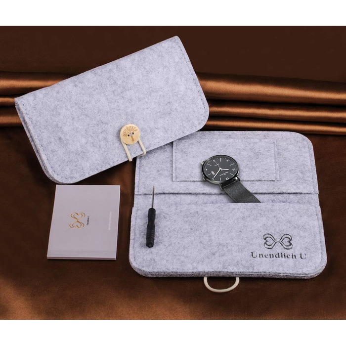 Чоловічий годинник Unendlich U, ультратонкий, водонепроникний, кварцовий, з мінімалістичним цифровим дисплеєм, цифровий календар, для бізнесу та повсякденного носіння, корпус та браслет з нержавіючої сталі (Black-a)