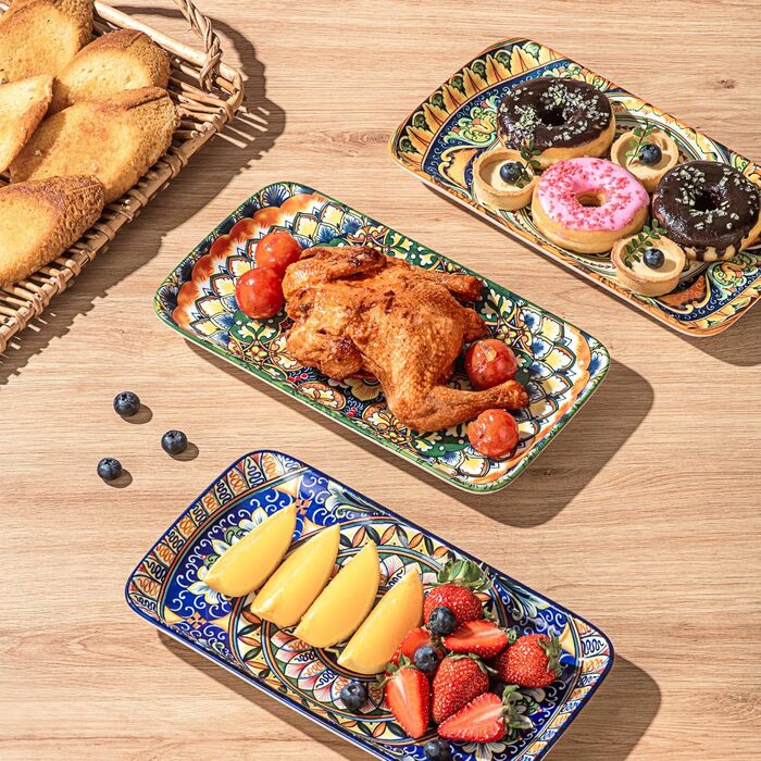 Набір сервірувальних тарілок Henten Home (6 шт.) - прямокутна форма, 25.5 см - для закусок, суші, фруктів, салатів, десертів - безпечно в мікрохвильовці, духовці, посудомийній машині - багатобарвний