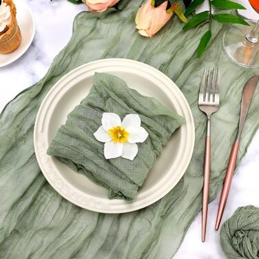 Gaze Cheesecloth Napkins, 50 x 50 cm, Napkins, crinkled, decorative fabric napkins for home, wedding, rustic table decoration, sage green, 100 pieces