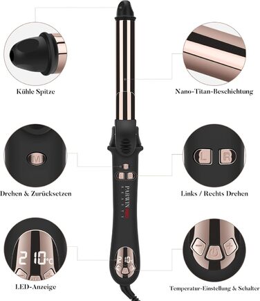 Автоматичний локон PARWIN PRO BEAUTY 25mm з нано-титановим покриттям, LCD дисплеєм, 120-210°C