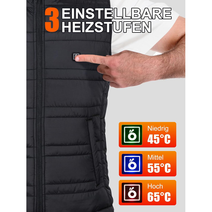 Обогріваючий жилет UNBON з акумулятором 10000mAh USB, чоловічий/жіночий, 3 режими нагріву, 6 зон нагріву, чорний