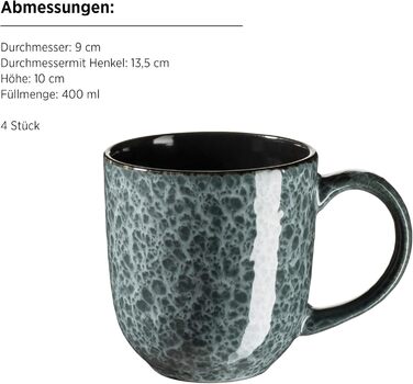 MÄSER Filippa: Набір посуду з кераміки для 4 осіб (16 предметів); Тарілки, миски, чашки з реактивною глазур'ю, зелено-чорний колір, порцеляна