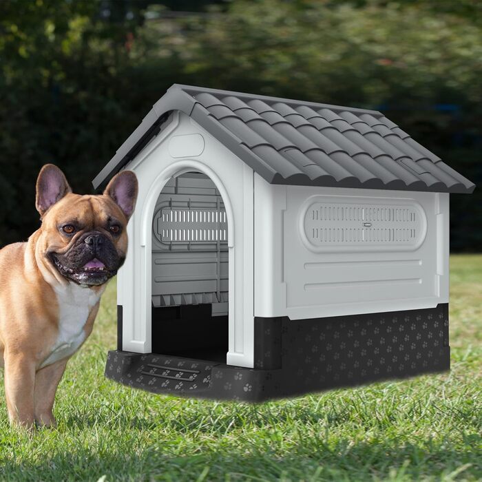 Кінець будинку для собак UISEBRT з пластику, ізольований собачий будиночок з ковзним дахом, верхнім світлом та піднятим дном, вольєр для собак, клітка для собак, будиночок для домашніх тварин для приміщення та на вулицю, 79,5 x 70,5 x 78 см