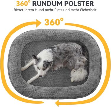 Ортопедичне ліжко для собак середнього розміру Pawk, з чотирибічною подушкою для шиї, з memory foam, водонепроникне, неслизьке, знімне та пральне, сіре, розмір L-L 89 x 63 x 18 см