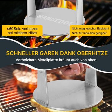 Прес для smash-бургерів із нержавіючої сталі, круглий, 17 см, 1000 г — Вага для стейків та бургерів