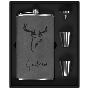 Фляга з гравіюванням гір, сталевий флакон 237мл/8oz, персоналізований подарунок для чоловіків, кемпінгу, туризму (сірий)