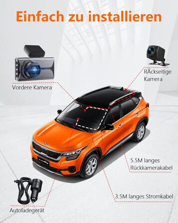 Відеореєстратор Antfutre Dashcam Auto Vorne Hinten 4K+1080P з GPS, WiFi, HDR, G-Sensor, 24/7 Parküberwachung, Loop-Aufnahme MXC-857-64GB