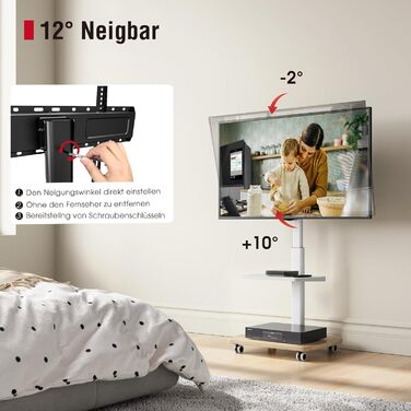 AOKCOS Rolling TV Stand with Wood Shelf - Adjustable Height & Swivel - Fits 32-65 Inch TVs - Up to 40kg, VESA 400x400mm