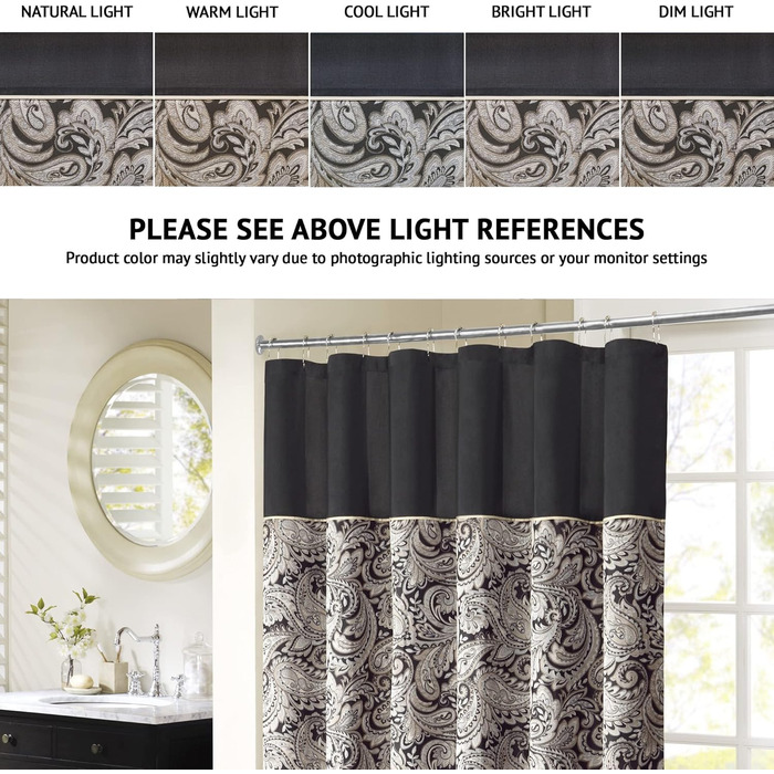 Штора для ванної кімнати Madison Park Aubrey з візерунком Paisley, жаккард, мікрофібра, 183x183 см, чорна