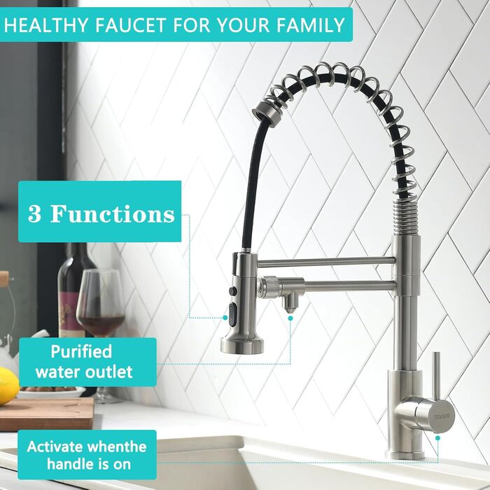 Інфрачервоний сенсорний змішувач для кухні з висувною лійкою, кухонна арматура 360° поворотна, змішувач з однією ручкою, гнучкий вивід, для мийки, золото, 3-х шляховий змішувач