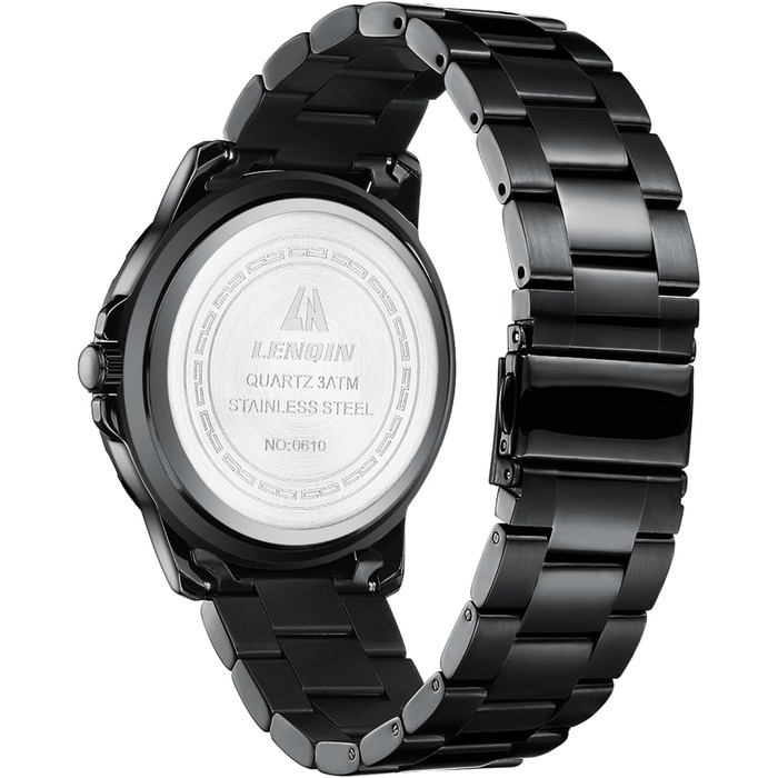 Годинник чоловічий LN LENQIN з нержавіючої сталі, водонепроникний, з датою, кварцовий, аналоговий, чорний, бізнес-стиль
