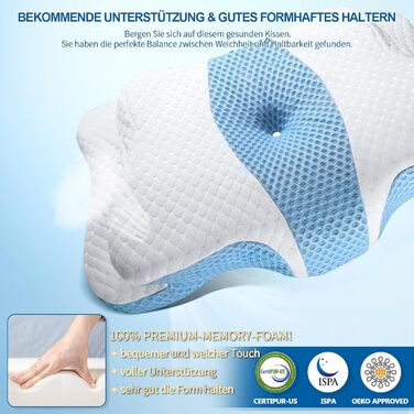 Подушка з піною з пам'яті CHxxy, ортопедична для шиї та підтримки плечей, ергономічна, для сну на боці, на животі та на спині (блакитний)