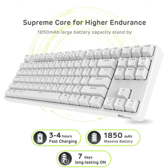 Клавіатура ігрова Royal Kludge RK87G RGB TKL механічна бездротова, 87 клавіш, коричневі тактильні перемикачі, макро-налаштування, підсвічування