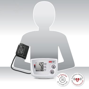 Тонометр Boso Medicus Family з 2 пам'ятними місцями, великим дисплеєм та визначенням аритмії – універсальна манжета (22–42см)