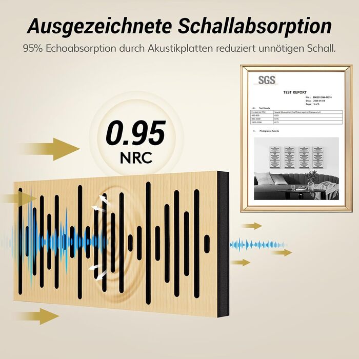 Акустичні панелі TONOR з шпоном під дерево, самоклейні (4 шт, 60x30x4.7 см) для звукоізоляції та декору стін, колір дуб — для вітальні та офісу