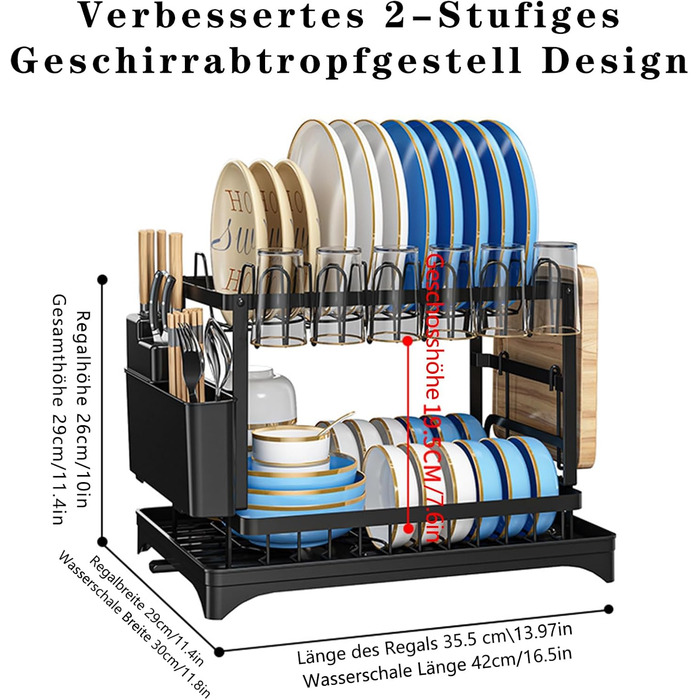 Сушарка для посуду 2-ярусна з піддоном, поворотний вилив, сушарка для посуду Abtropfgestell