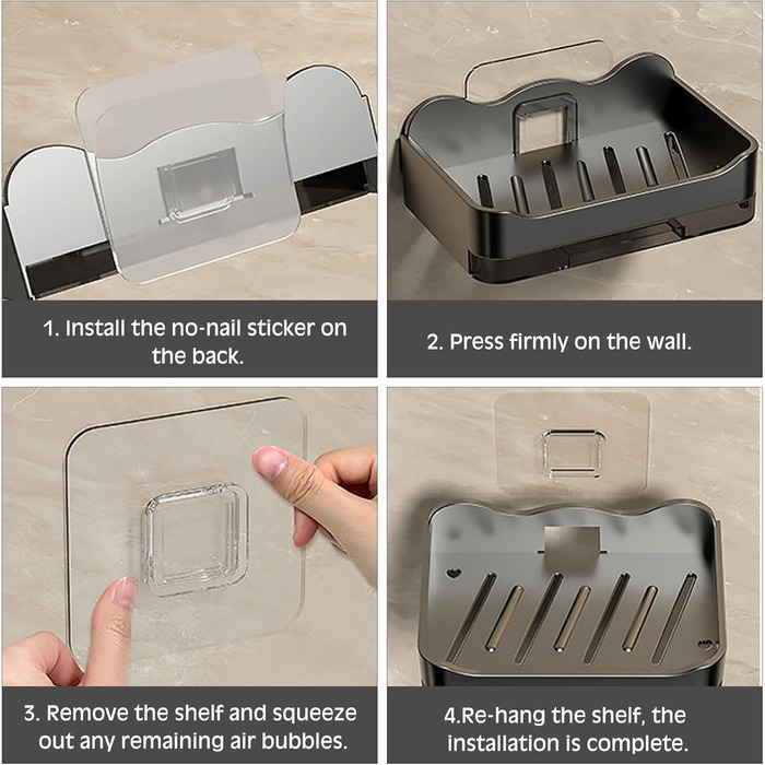 Набір з 2 тримачів для мила без свердління, мильниця з піддоном, настінна мильниця для душу, самоклеючі тримачі для мила, чорна/сіра мильниця для душу