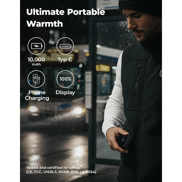 Обогреваемая жилетка KEMIMOTO для мужчин и женщин с 5 зонами обогрева, USB-аккумулятор 10000mAh, для катания на лыжах, рыбалки, мотоцикла, активного отдыха (M, Черный)