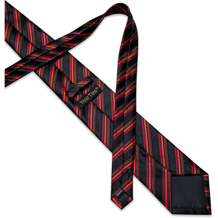 Чоловічі краватки YourTies: смугасті та клітинчасті моделі з шовкового тканння, комплект з краватковою кліпсою (червоно-чорна смужка)