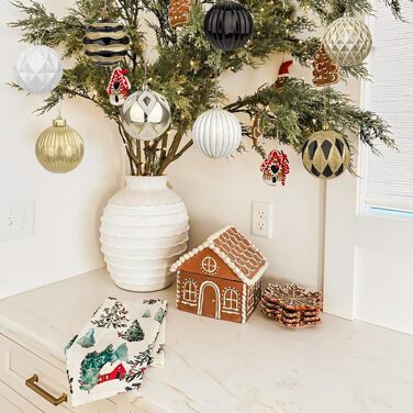 Набір з 12 шт. новорічних кулішок діаметром 10 см, великий набір міцних новорічних кулішок, прикраси для ялинки, новорічні кулі для ялинки, прикраси для ялинки, новорічні кулі з петелькою, чорно-золоті