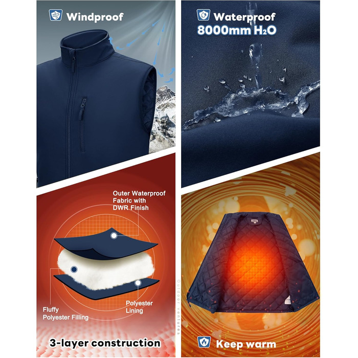 Чоловічий жилет Outdoor Venture з підкладкою, водовідштовхуючий, вітрозахисний, дихаючий для велоспорту, бігу, піших прогулянок (Синій, M)