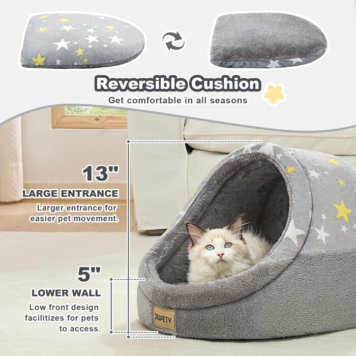 Jiupety Cat Cave, Cat House, Cat Basket, Cat Bed with Non-Slip Bottom, Washable Detachable Cushion, M (41 cm x 41 cm x 33 cm), (Gray, L 41 cm x l 41 cm x H 33 cm)