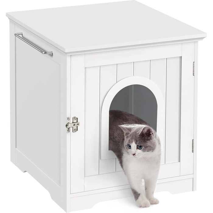 Yaheetech Cat House Cat Cave White Enclosed Cat Toilet with Entrance & Towel Holder Cat Litter Box Cabinet for Cats Dogs Pet 48.5 x 51 x 51.5 cm, White