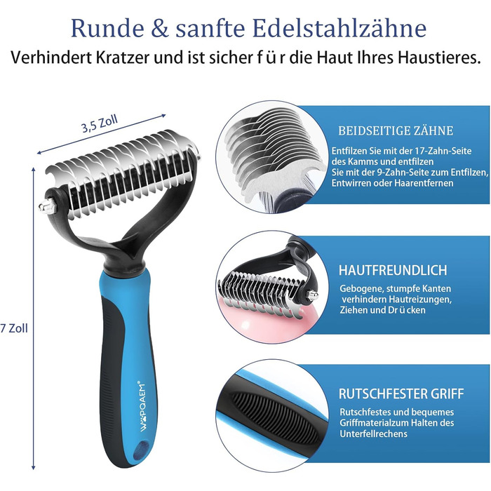 Набір щіток для собак, 5 шт. для грумінгу, самоочищувані, для великих та середніх собак, котів та дрібних тварин, для довгої та короткої шерсті, зменшує випадання шерсті, блакитний