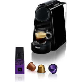 Кавова машина капсульна Nespresso De'Longhi EN 85.B Essenza Mini, 19 бар, 1370 Вт, 0.6 л, компактна, чорна, без спінювача молока, Welcome Set з капсулами різних смаків