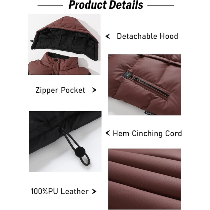 Чоловіча зимова жилетка AIEOE з PU, без рукавів, для активного відпочинку з капюшоном, термо, стеганий, теплий, водонепроникний (L, червона стеганий жилетка)