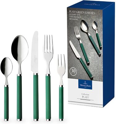 Villeroy & Boch – Play! Green Garden Tableware Set, 30 pieces, 6 people, green, dishwasher-safe, cutlery with colorful handles, cutlery with plastic handles, cutlery set, tableware set, stainless steel, plastic
