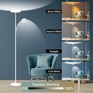 Стельова LED-лампа Stehlampe для вітальні, 4200LM, з регулюванням яскравості та пультом керування, сучасний дизайн, 42W, білий колір