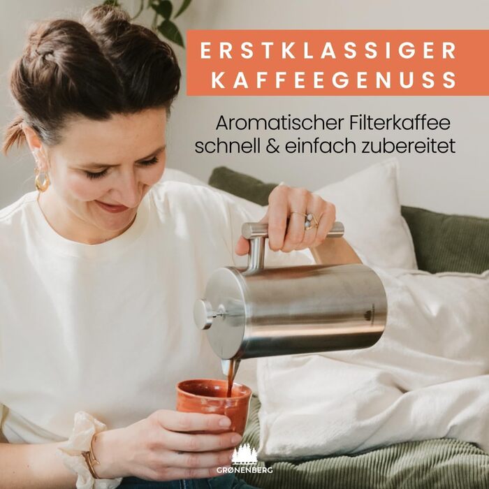 Groenenberg French Press I High-quality French Press Thermos with Keep-Warm Function I Coffee Maker in various sizes from 300ml to 1 Liter, 0.35 Liter