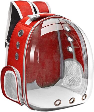 MagiDeal Преміум рюкзак-переноска для кота, велика прозора сумка-переноска для домашніх тварин, портативна вентильована переноска для кота/маленької собаки, водонепроникна для використання на вулиці (червона)