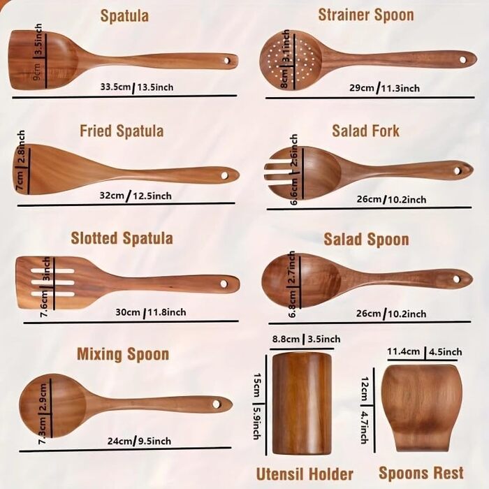 Набір дерев'яних ложок для приготування їжі (9 шт.) з підставкою - дерев'яні лопатки, ложки, половники