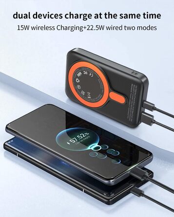 Портативний Пауербанк 12000mAh з бездротовою зарядкою та LCD дисплеєм, 22.5W, USB-C, для iPhone 16/15/14/13/12 Pro/Pro Max