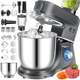 Кухонна машина KESSER 3в1 з м'ясорубкою та міксером, 1500Вт, чаша 5.5л, планетарний міксер для випічки та готування, антрацит