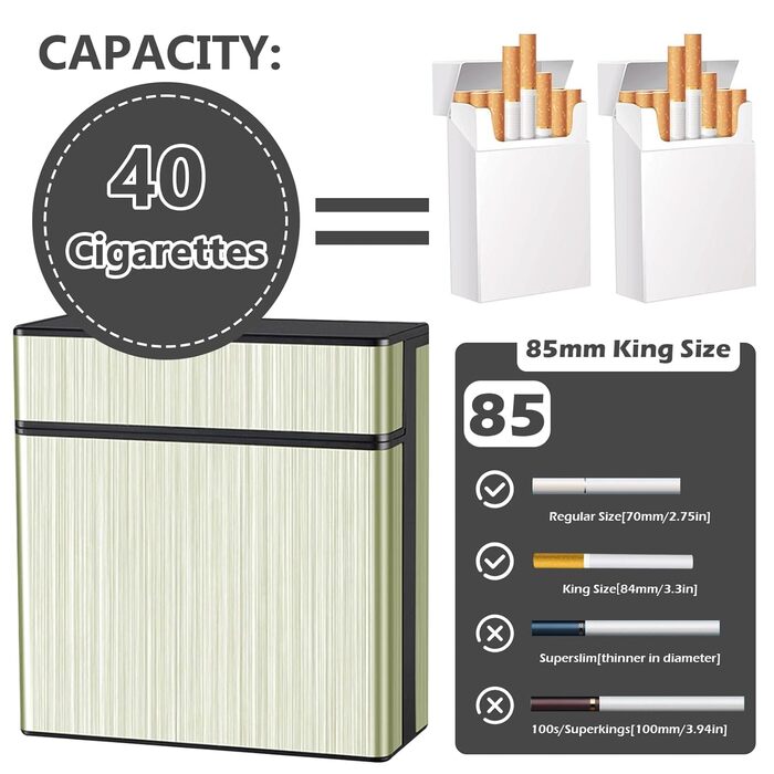 Металеве тютюнотримач для 40 сигарет, великий, з магнітною кришкою, золотий (для жінок та чоловіків)