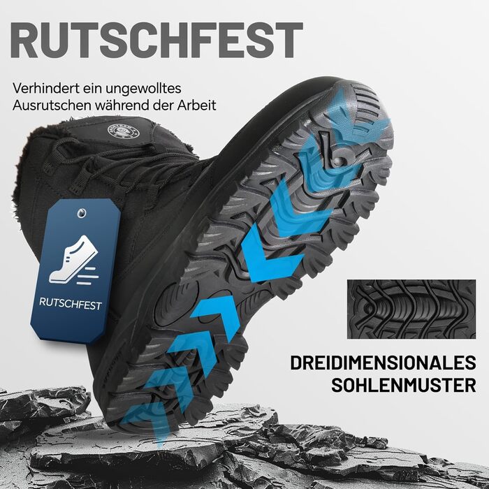 Зимові робочі черевики ANGRYRAM для чоловіків та жінок. Теплі, з металевим підноском, неслизькі, чорні. Розмір 44 EU