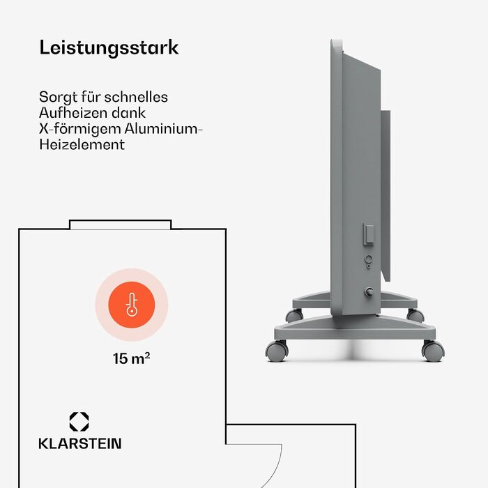 Конвекторний обігрівач Klarstein Bansin Smart 2500 Вт з керуванням через додаток, X-подібний нагрівальний елемент, захист від перегріву, IP24, сірий