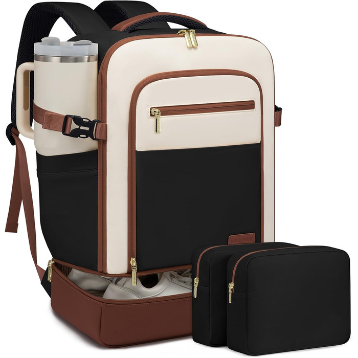 LOVEVOOK Рюкзак для ручної поклажі 40L з окремим відділенням для взуття, рюкзак-валіза для подорожей, жіночий, з відділенням для мокрого та сухого, 3 шт. (Бежевий, Зелений, Чорний, Білий, Коричневий)