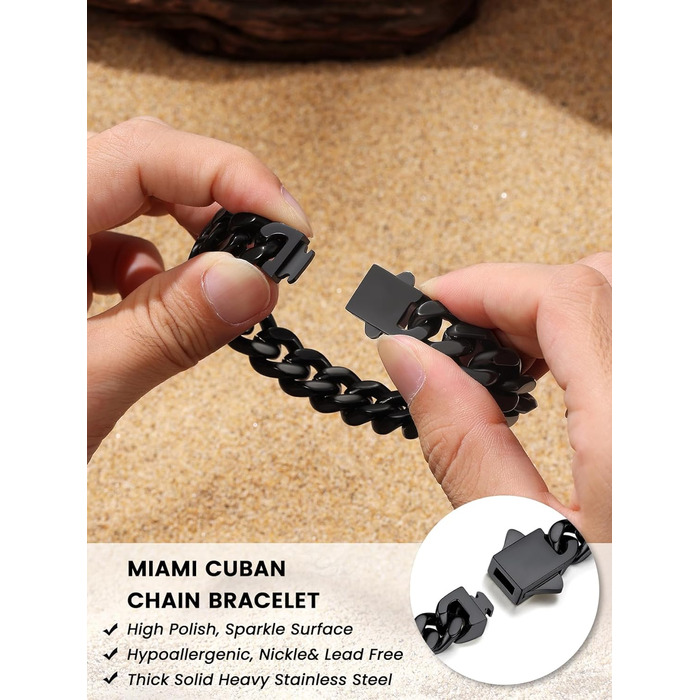 Чоловіча ланцюжок Panzerkette Miami з нержавіючої сталі Bestyle, 19/21/23 см, 5/7/9/12.5 мм, з подарунковою коробкою, чорний колір