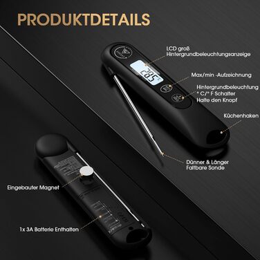 Цифровий кухонний термометр DOQAUS для приготування м'яса, випічки та грилю з LCD екраном