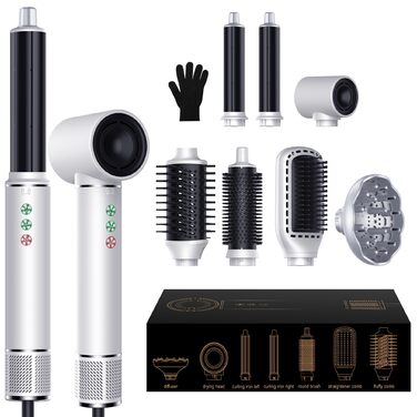 OKWRAP Hair Styler Set 7 в 1: Airstyler, фен, плойка, щітка, іонізатор, 110000 об/хв, білий, для створення зачісок
