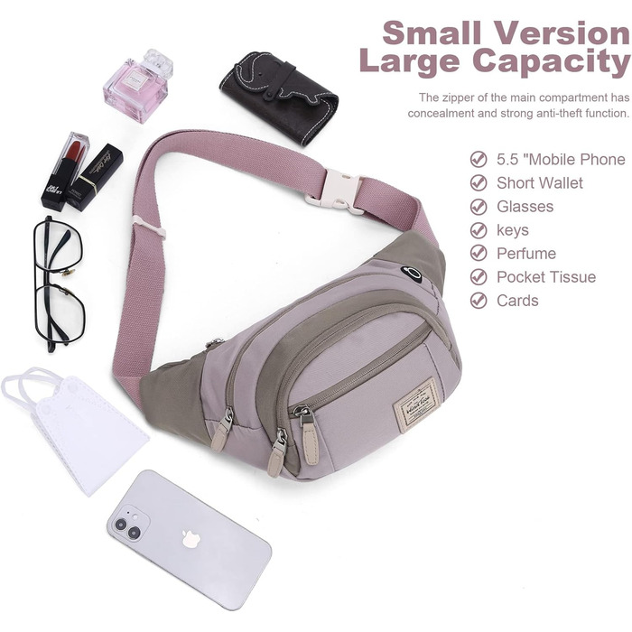 Wind Took Stylish Large Waist Bag/Fanny Pack/Chest Bag/Phone Pouch with Headphone Port for Travel, Hiking, Outdoor, Running - Women, 35x7.5x15cm (Deep Purple)