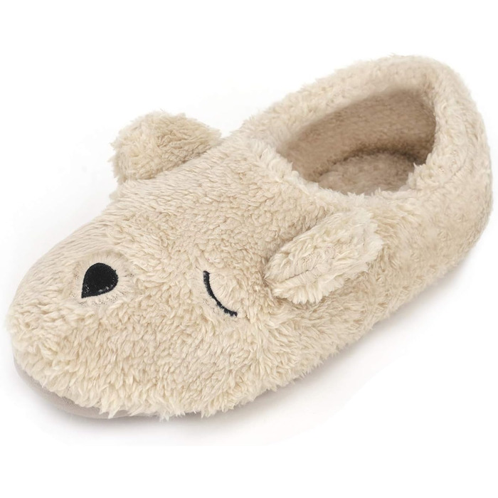 Тапочки плюшеві для дому FakeFace, пара, з милим ведмедиком, розмір 38/39 EU, бежеві