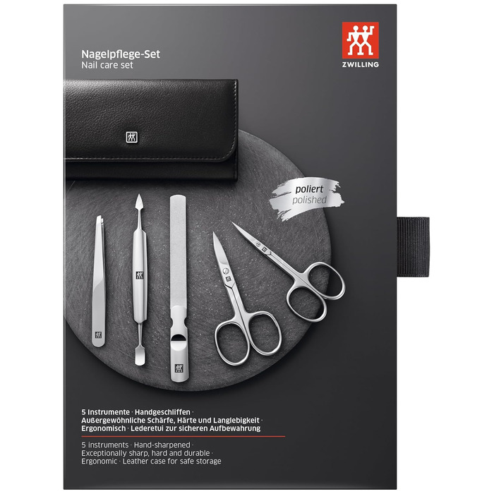 Набір для манікюру та педикюру ZWILLING (5 предметів) з екошкіряним кейсом, нержавіюча сталь, чорний